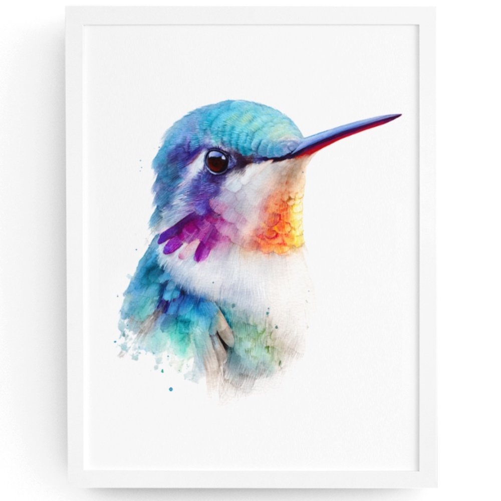 Watercolor Hummingbird Wall Art Print, Unframed - Enchanting Nature-Inspired